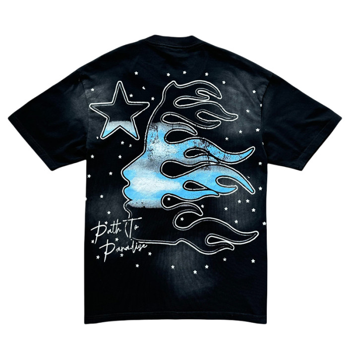 [50% Off]Hellstar Studio Ice Teeth Character Print Blue White Gradient Logo Tee 27848355