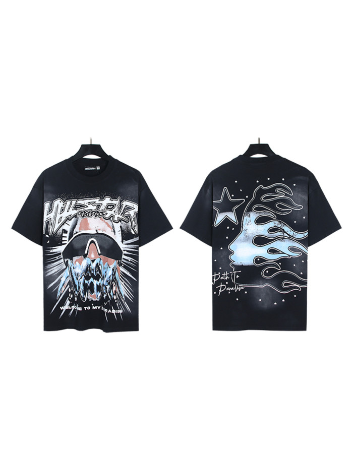 [50% Off]Hellstar Studio Ice Teeth Character Print Blue White Gradient Logo Tee 27848355