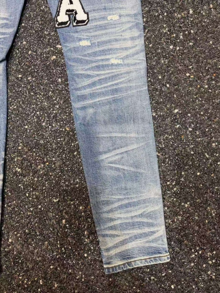 Amiri 1:1 quality version Wash Iri Letter Chenille Patch Ripped Distressed Slim Skinny Jeans 29499634