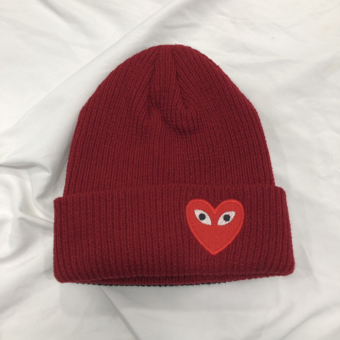 Cdg Play Heart Eye Embroidered Logo Ribbed Cuffed Unisex Knit Beanie 29499068