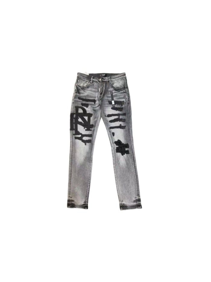 Amiri 1:1 quality version Wash Letter Patch Ripped Distressed Slim Skinny Jeans 29499628