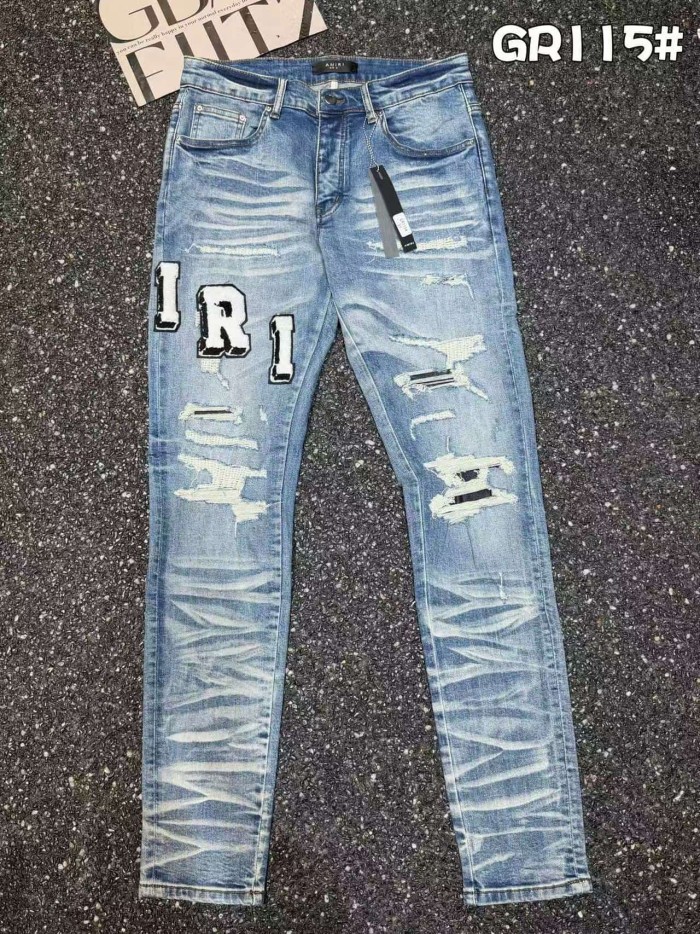 Amiri 1:1 quality version Wash Iri Letter Chenille Patch Ripped Distressed Slim Skinny Jeans 29499634