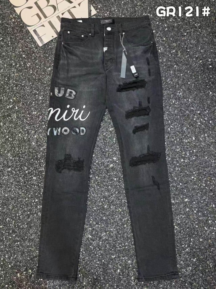 Amiri 1:1 quality version Hollywood Club Letter Embroidered Patch Ripped Skinny Jeans 29499638
