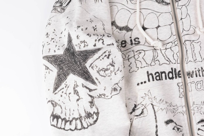 Hellstar Studio 1:1 quality version All Over Sketch Doodle Print Front Back Leopard Graphic Hoodie 29500100