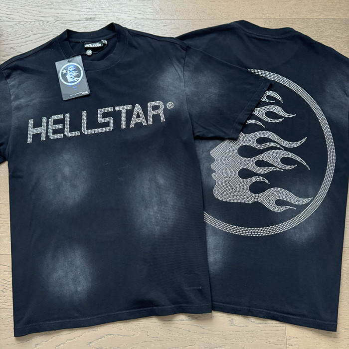 Hellstar Studio Vintage Wash Rhinestone Flame Face Star Graphic Loose Unisex Tee 29499961