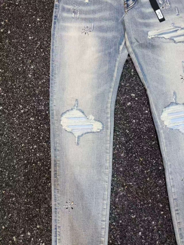 Amiri 1:1 quality version Wash Ripped Rhinestone Snowflake Embellished Slim Skinny Jeans 29499226