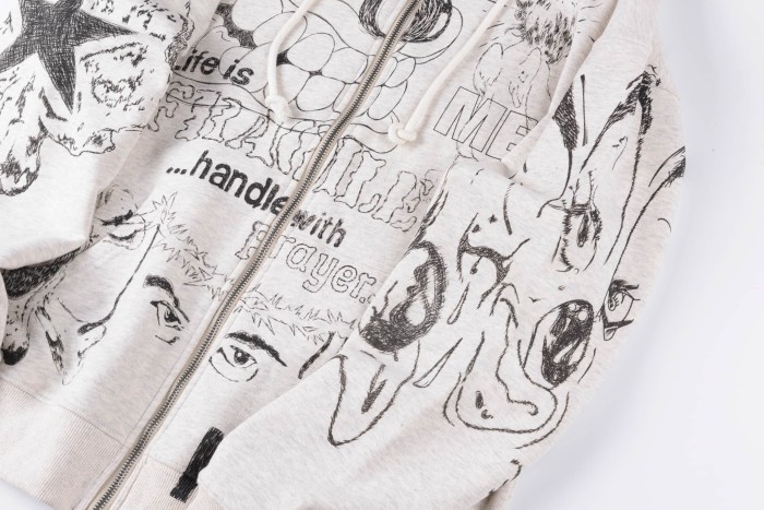 Hellstar Studio 1:1 quality version All Over Sketch Doodle Print Front Back Leopard Graphic Hoodie 29500100