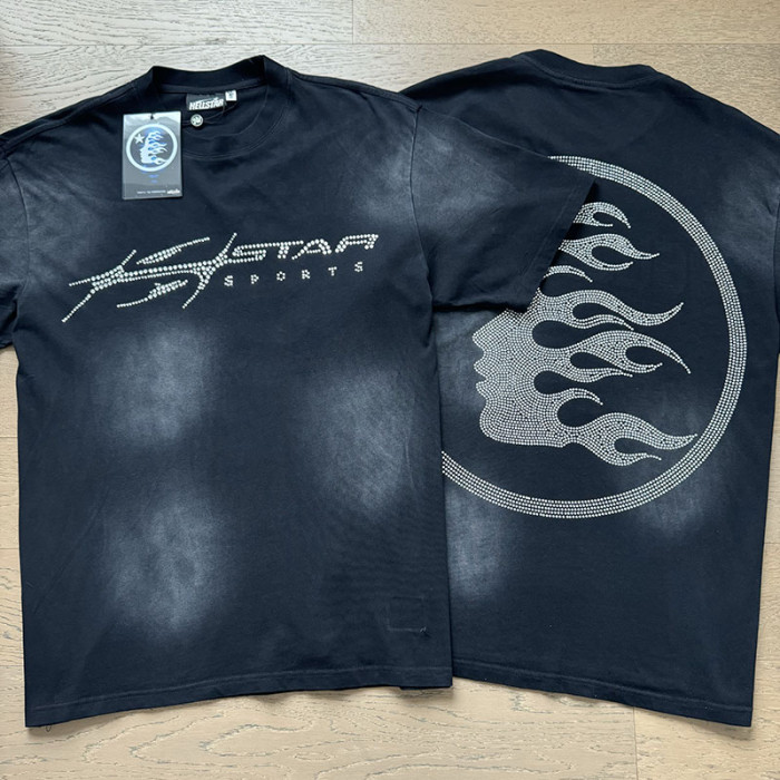 Hellstar Studio Wash Front Rhinestone Hellstar Sports Back Circle Flame Face Star Graphic Tee 29499986