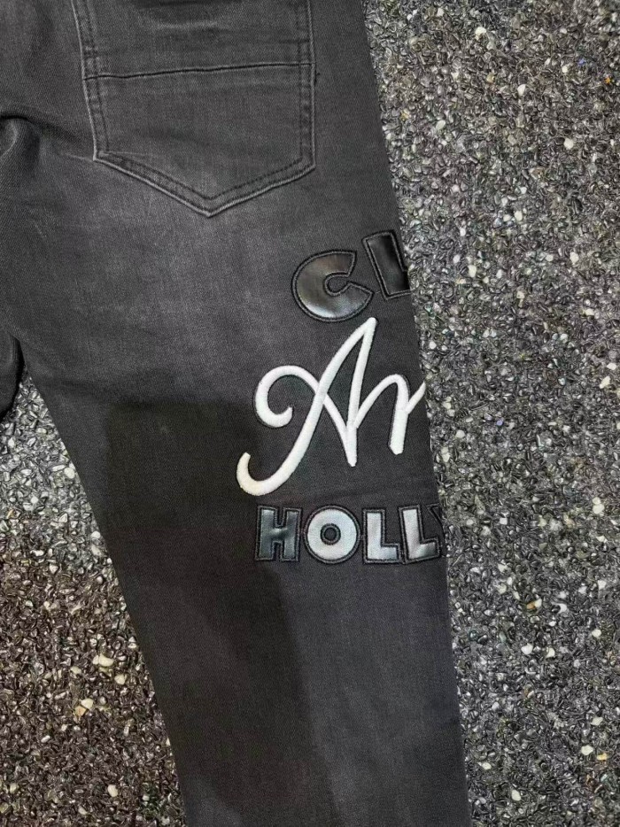 Amiri 1:1 quality version Hollywood Club Letter Embroidered Patch Ripped Skinny Jeans 29499638