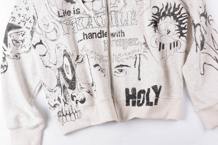 Hellstar Studio 1:1 quality version All Over Sketch Doodle Print Front Back Leopard Graphic Hoodie 29500100