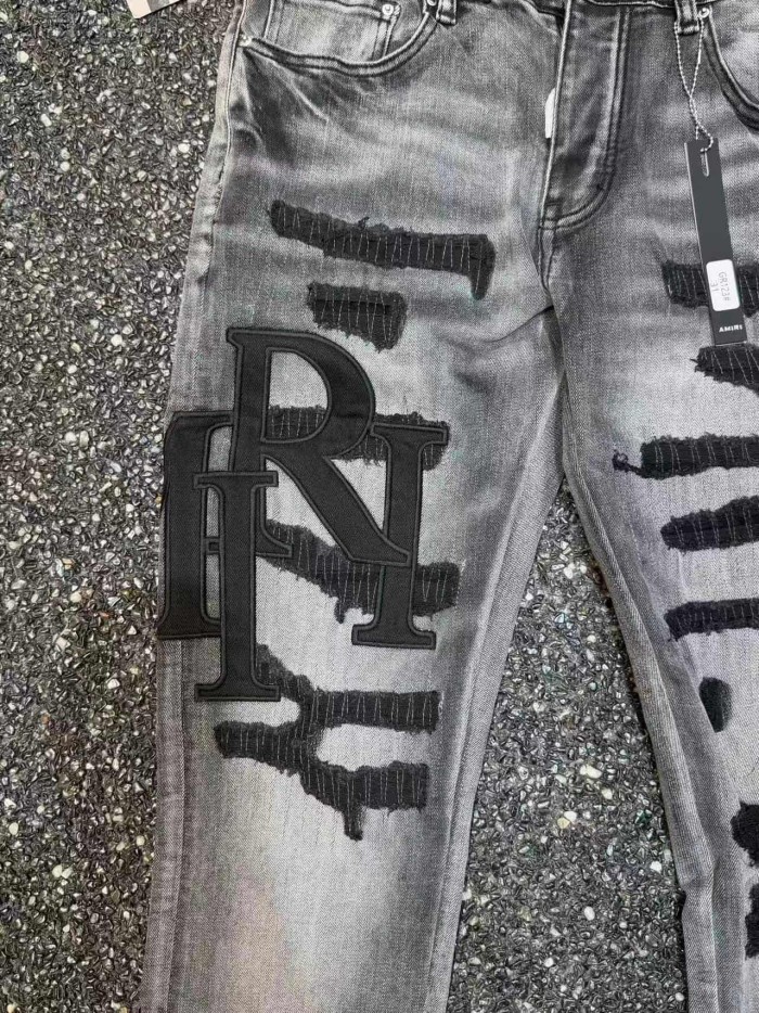 Amiri 1:1 quality version Wash Letter Patch Ripped Distressed Slim Skinny Jeans 29499628