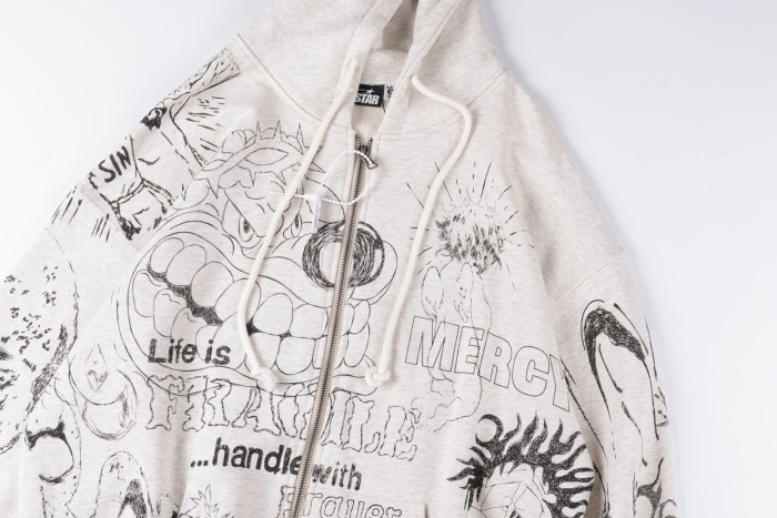 Hellstar Studio 1:1 quality version All Over Sketch Doodle Print Front Back Leopard Graphic Hoodie 29500100