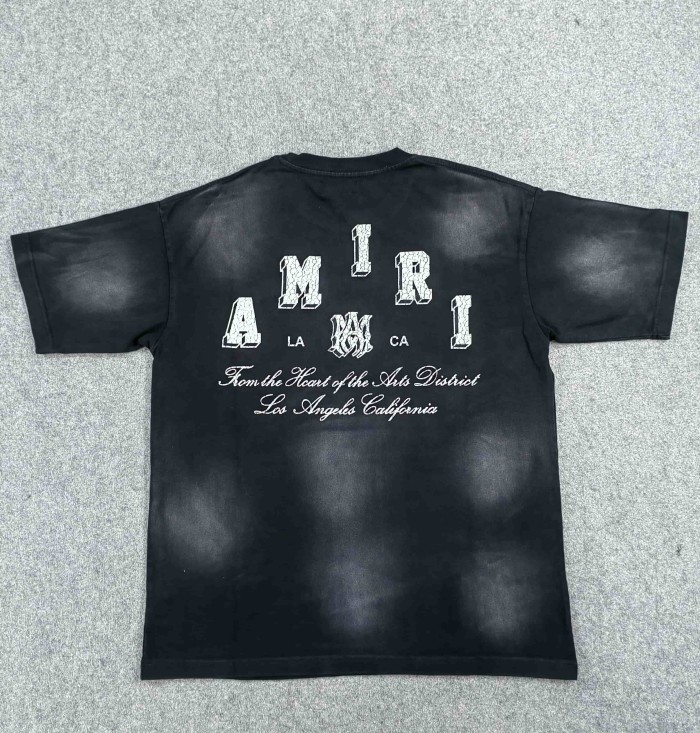 Amiri Vintage Luxury High Street Front Dual Chest Letter Script Back Large Cracked Amiri Letter Print Oversized Fit Washed Tee 3 colors 29340861