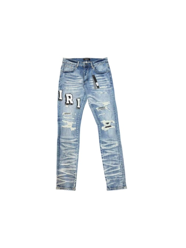 Amiri 1:1 quality version Wash Iri Letter Chenille Patch Ripped Distressed Slim Skinny Jeans 29499634
