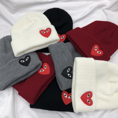 Cdg Play Heart Eye Embroidered Logo Ribbed Cuffed Unisex Knit Beanie 29499068
