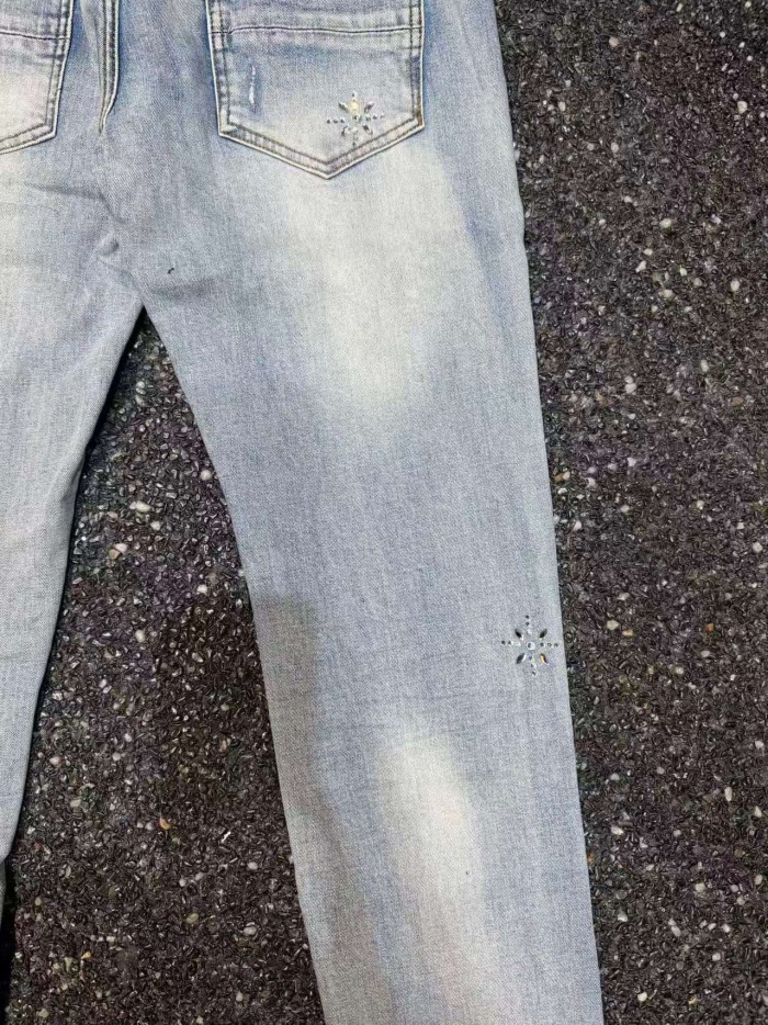 Amiri 1:1 quality version Wash Ripped Rhinestone Snowflake Embellished Slim Skinny Jeans 29499226