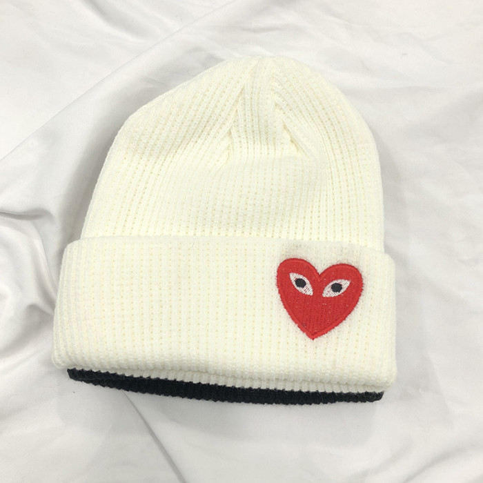 Cdg Play Heart Eye Embroidered Logo Ribbed Cuffed Unisex Knit Beanie 29499068