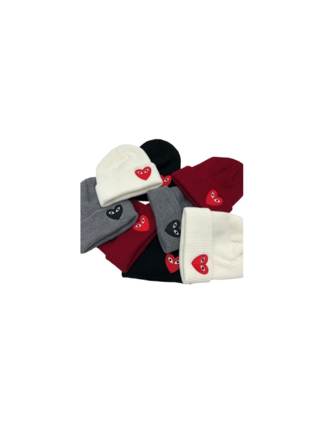 Cdg Play Heart Eye Embroidered Logo Ribbed Cuffed Unisex Knit Beanie 29499068