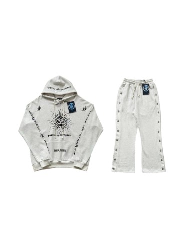 Hellstar Studio Sun OM Sanskrit Print Side Snap Button hoodie & pants set 29499946