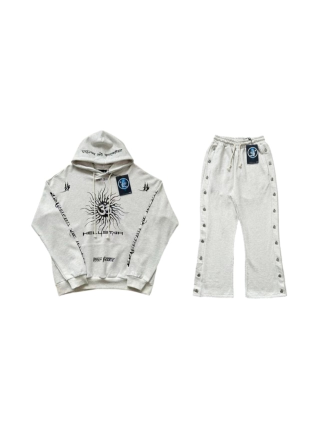 Hellstar Studio Sun OM Sanskrit Print Side Snap Button hoodie & pants set 29499946