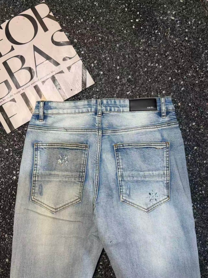 Amiri 1:1 quality version Wash Ripped Rhinestone Snowflake Embellished Slim Skinny Jeans 29499226