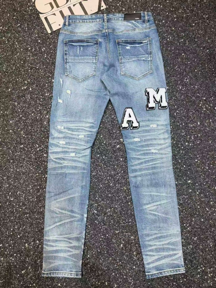 Amiri 1:1 quality version Wash Iri Letter Chenille Patch Ripped Distressed Slim Skinny Jeans 29499634