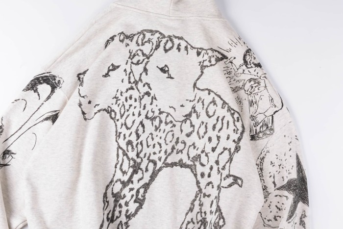 Hellstar Studio 1:1 quality version All Over Sketch Doodle Print Front Back Leopard Graphic Hoodie 29500100