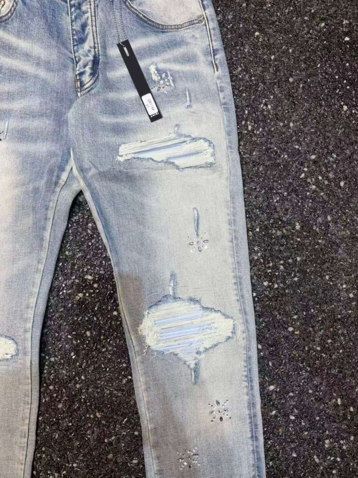 Amiri 1:1 quality version Wash Ripped Rhinestone Snowflake Embellished Slim Skinny Jeans 29499226