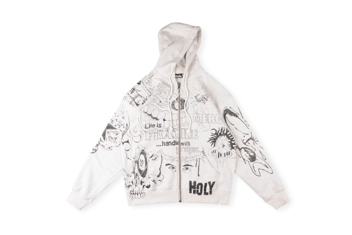 Hellstar Studio 1:1 quality version All Over Sketch Doodle Print Front Back Leopard Graphic Hoodie 29500100