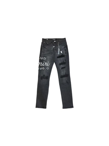 Amiri 1:1 quality version Hollywood Club Letter Embroidered Patch Ripped Skinny Jeans 29499638