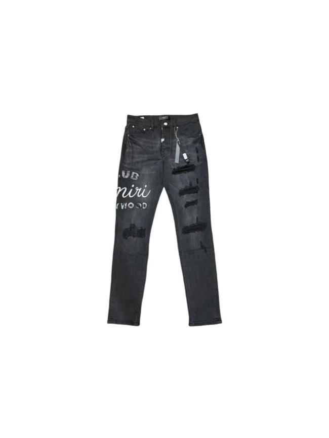 Amiri 1:1 quality version Hollywood Club Letter Embroidered Patch Ripped Skinny Jeans 29499638