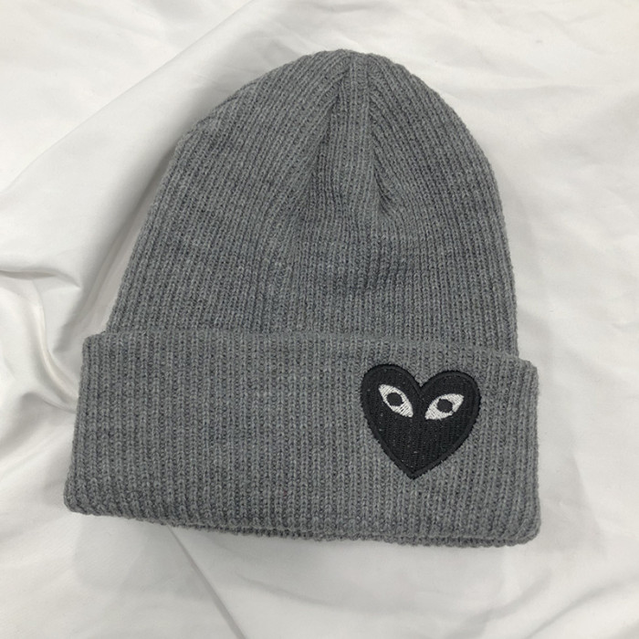 Cdg Play Heart Eye Embroidered Logo Ribbed Cuffed Unisex Knit Beanie 29499068