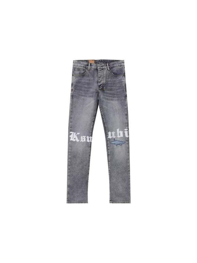 Ksubi 1:1 quality version Wash Gothic Letter Print Shark Ripped Distressed Slim Skinny Jeans 29499706