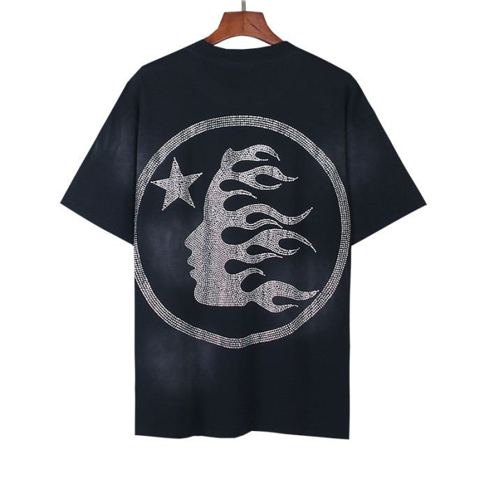 Hellstar Studio Vintage Wash Rhinestone Flame Face Star Graphic Loose Unisex Tee 29499961