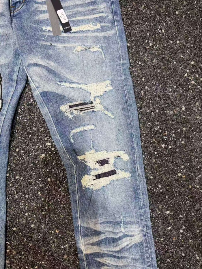 Amiri 1:1 quality version Wash Iri Letter Chenille Patch Ripped Distressed Slim Skinny Jeans 29499634