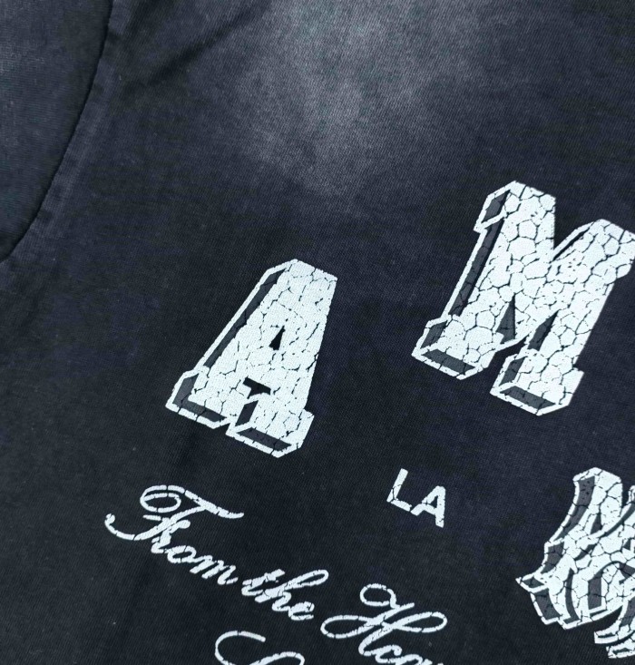 Amiri Vintage Luxury High Street Front Dual Chest Letter Script Back Large Cracked Amiri Letter Print Oversized Fit Washed Tee 3 colors 29340861