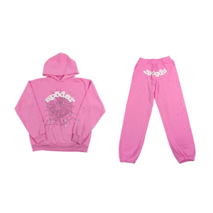 Sp5der 1:1 quality version Pink OG Spider Web Hoodie & Pants set 27094447
