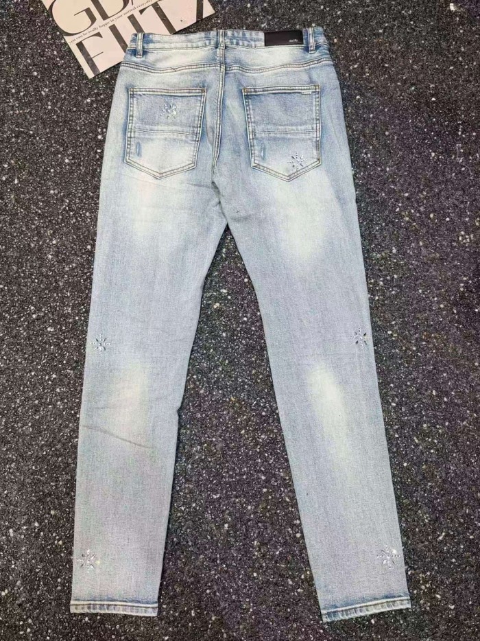 Amiri 1:1 quality version Wash Ripped Rhinestone Snowflake Embellished Slim Skinny Jeans 29499226