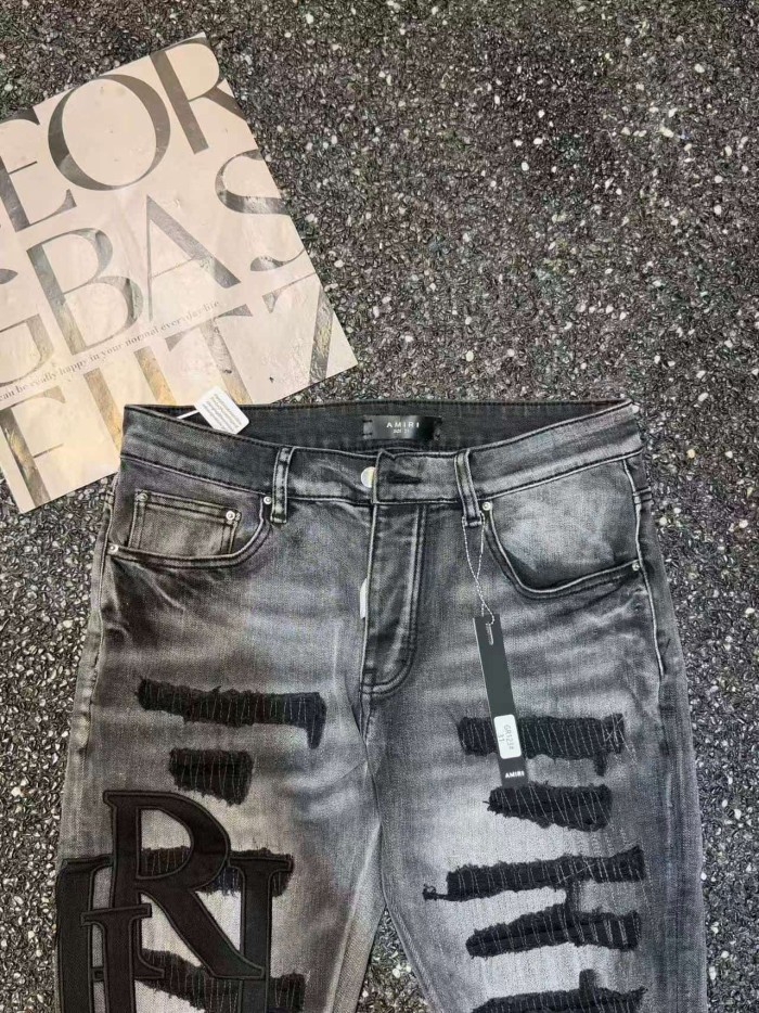 Amiri 1:1 quality version Wash Letter Patch Ripped Distressed Slim Skinny Jeans 29499628