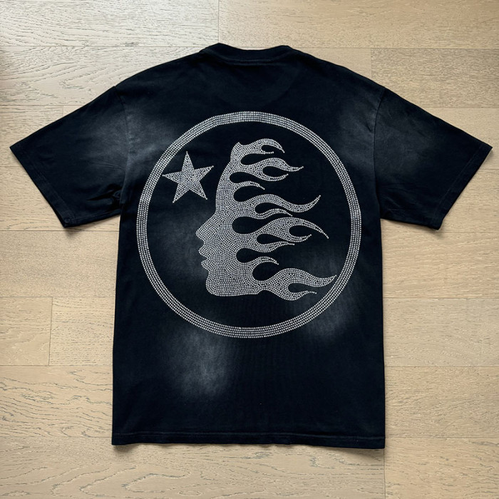 Hellstar Studio Vintage Wash Rhinestone Flame Face Star Graphic Loose Unisex Tee 29499961