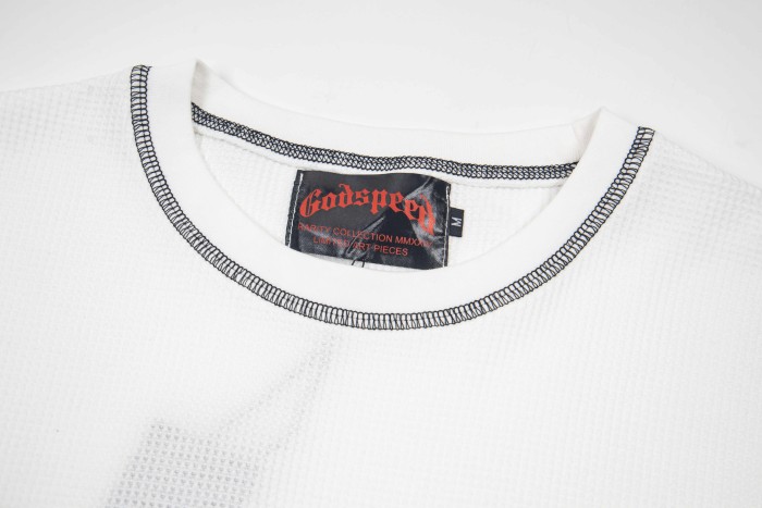 Godspeed Gothic Letter Plain Sleeve Gothic Letter Print Waffle Knit Long Sleeve T-Shirt 3 colors 29500767