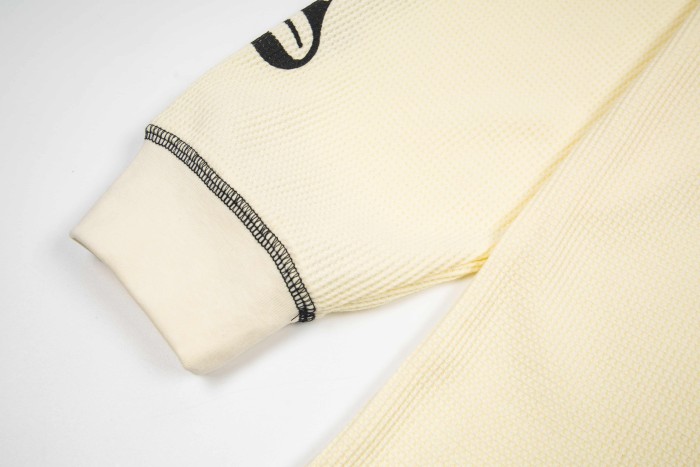 Godspeed Gothic Letter Plain Sleeve Gothic Letter Print Waffle Knit Long Sleeve T-Shirt 3 colors 29500767
