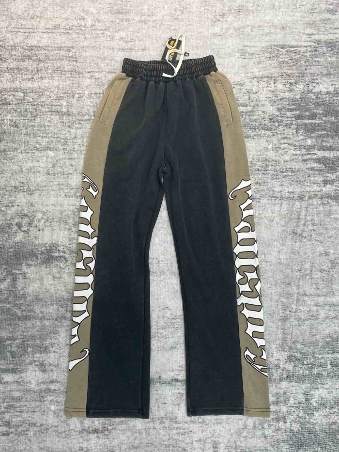 Godspeed Color Block Side Stripe Gothic Letter Print Elastic Drawstring Wide Leg Sweatpants 4 colors 29500847