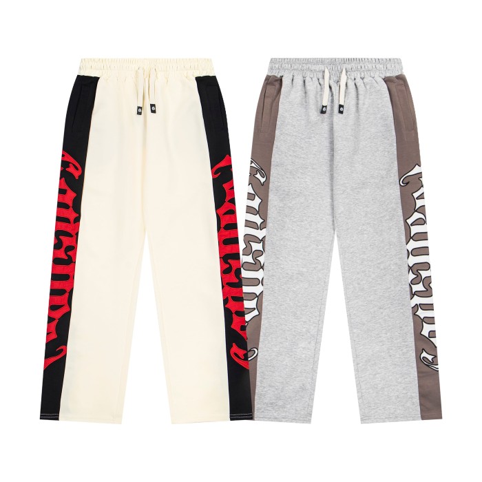 Godspeed Color Block Side Stripe Gothic Letter Print Elastic Drawstring Wide Leg Sweatpants 4 colors 29500847