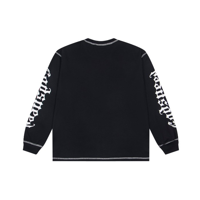 Godspeed Gothic Letter Plain Sleeve Gothic Letter Print Waffle Knit Long Sleeve T-Shirt 3 colors 29500767