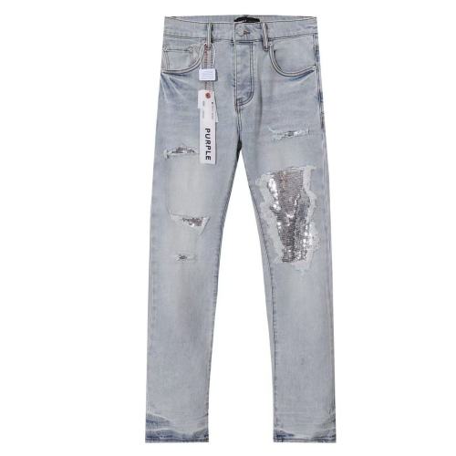 Purple Brand 1:1 quality version Wash Silver Sequin Underlay Ripped Distressed Slim Skinny Jeans 29500987
