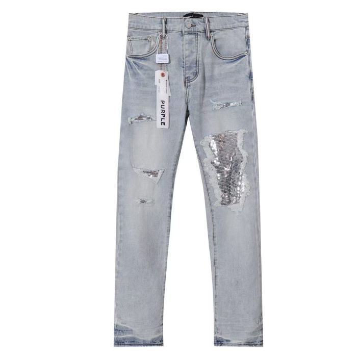 Purple Brand 1:1 quality version Wash Silver Sequin Underlay Ripped Distressed Slim Skinny Jeans 29500987