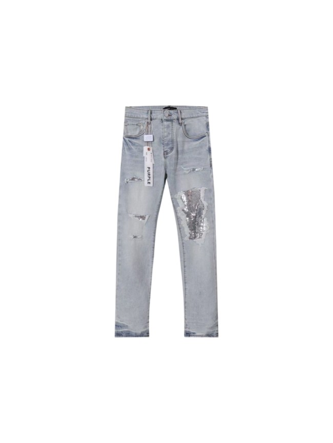 Purple Brand 1:1 quality version Wash Silver Sequin Underlay Ripped Distressed Slim Skinny Jeans 29500987