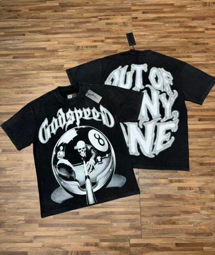 Godspeed Wash 8 Ball Skull Pool Graphic Front Back Gothic Letter T-Shirt 29500748