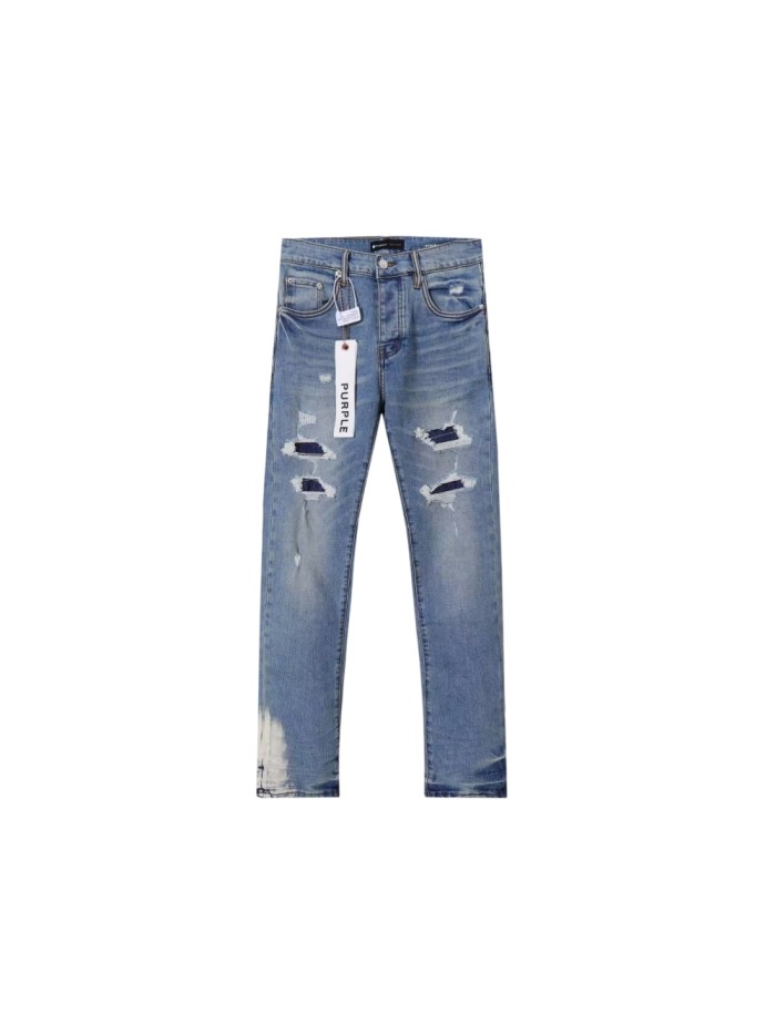 Purple Brand 1:1 quality version Multi Ripped Distressed Navy Underlay Bleached Hem Skinny Jeans 29500993